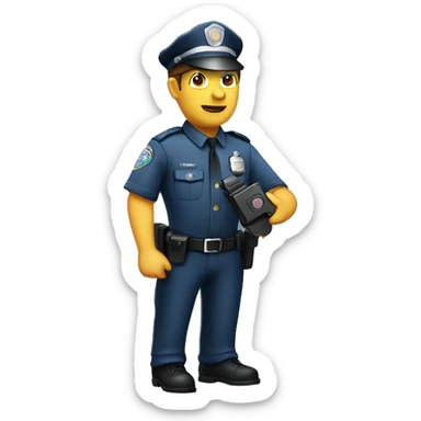 A policeman with a walkie-talkie sticker