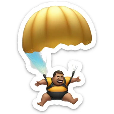 fat guy parachuting over tropical island sticker