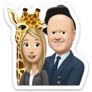 Victoria Coren-Mitchell and Phil Mitchell riding a giraffe sticker
