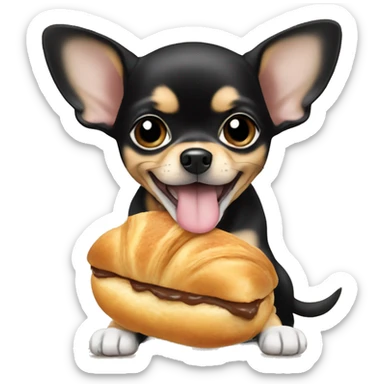 black and tan chihuahua puppy eating a croissant  sticker