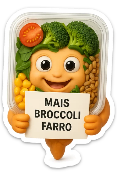SU QUESTO STILE FAI UN EMOJI STILE IPHONE 3D DI UN INSALATA PRECONFEZIONATA DA SUPERMERCATO CON FOCUS SU ETICHETTA NUTRIZIONALE CON GLI INGREDIENTI IN ITALIANO TIPO: MAIS, BROCCOLI, FARRO, ACCANTO ALL'INSALATA CHE HA IN MANO C'è UN FOCUS SULL'ETICHETTA CON GLI INGREDIENTI SCRITTI, FALLO MOLTO REALISTICO IN 3D sticker
