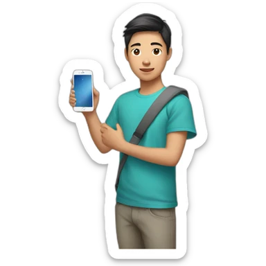 asian teenager with iphone and ipad on hand sticker