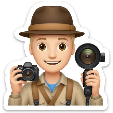 smiling photographer with a telephoto lens sticker