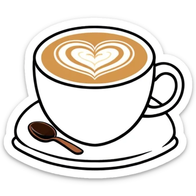 Cappuccino with latte art heart sticker