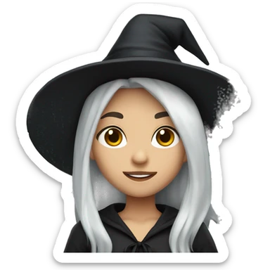 Young witch with white hair and black cap sticker