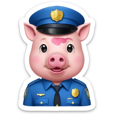 a pig, upright, in a police officer uniform, drooling and looking to the bottom left sticker