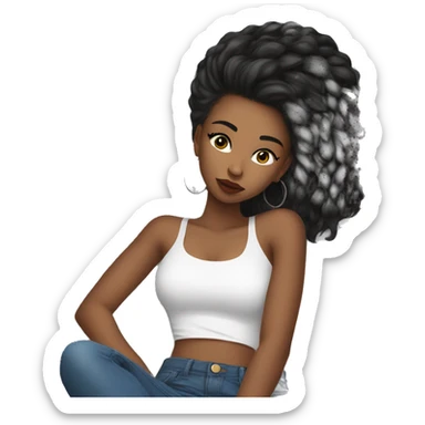girl with baddie long lashes withh white crop top and with jeans on sleeping sticker