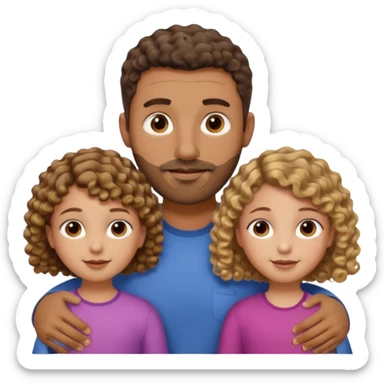 Brown dad with short fade and stubble beard with his two daughtersbone who is 5 and has curly brown and blone hair and one who is smaller who has wavy brown hair mixed race sticker