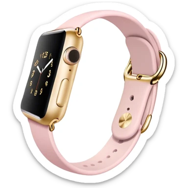Gold Apple Watch with a light pink band on an angle sticker