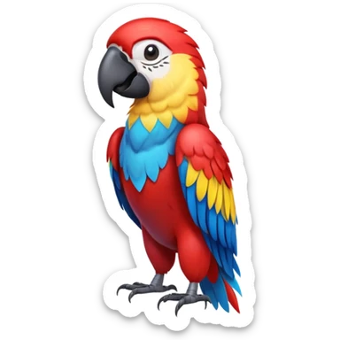 cinematic-macaw-realistic-full-body-standing-emoji,-vibrant-feathers-glowing-with-rich-reds,-blues,-and-yellows,-head-tilted-dramatically,-curved-beak-gleaming,-piercing-dark-eyes-exuding-confidence,-simplified-yet-realistic-focused sticker