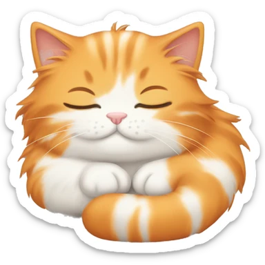 Cute emoji long haired orange and white kitty curled up sleeping sticker
