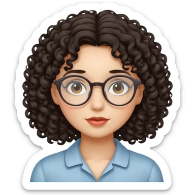 Menina de cabelo cacheado, escuro, ela é branca e usa um óculos delicado sticker