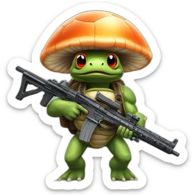 Strong muscles Mushroom turtle with a machine gun with turtle shell on helmet sticker