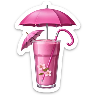 Hot pink smoothie with glitter, cherry blossom, and straw with umbrella sticker