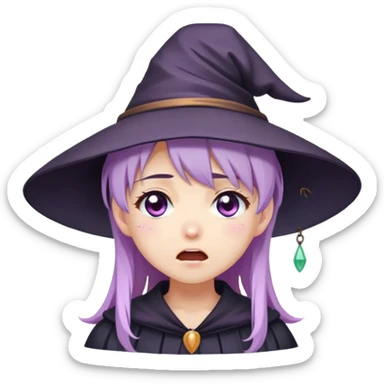 cute anime girl with lilac hair in a witch hat cries loudly cute anime girl with lilac hair in a witch hat cries loudly sticker