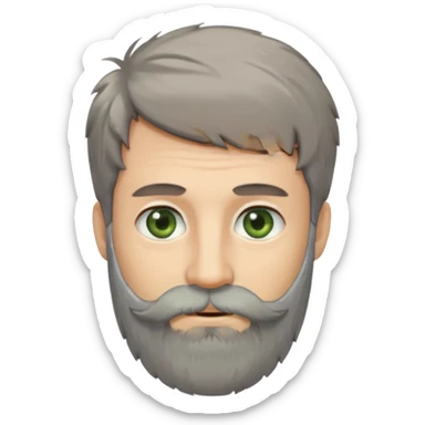 Greenish grey eyed adult man with greyish messy short hair and a very long beard. Pale skin. sticker