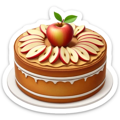 cinematic-realistic-apfelkuchen-cake-emoji,-depicted-as-a-classic-cake-with-cinnamon-and-thinly sliced apples on the top a few neatly spread out-rendered-with-soft-textures-and-warm,-inviting-lighting. sticker