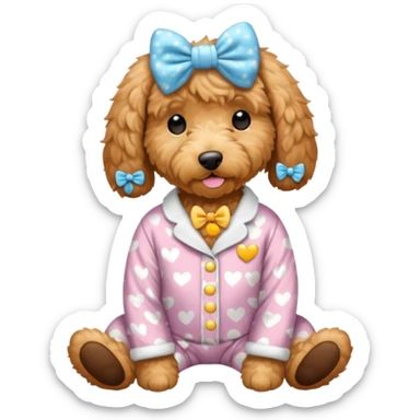 Golden doodle wearing bow pajamas sticker