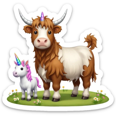 Male Highland cow with a unicorn sticker