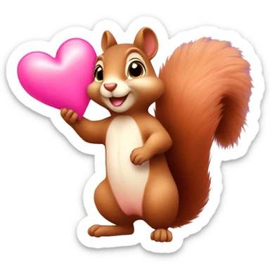 cute squirrel holding two pink revolving hearts sticker