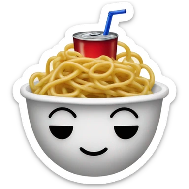 BOWL OF SPAGGETI WITH ATOP HAT AND A COKE GLASS AND PEPSI IN IT sticker