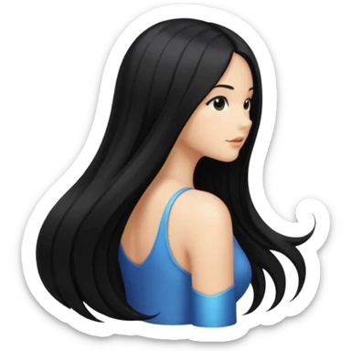 back view of long black hair sticker