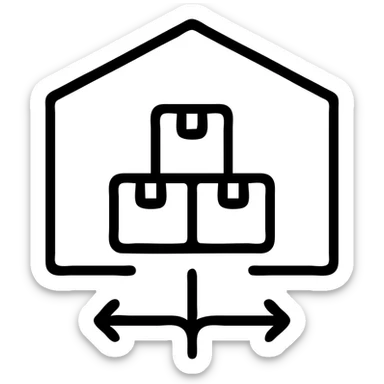 icon for "Supply Chain Experience", black and white, simple and clear, with a distribution center symbol sticker