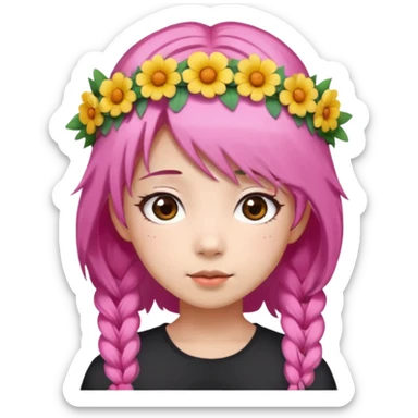 An Asian girl with  pink hair, big eyes,sweet
 sticker