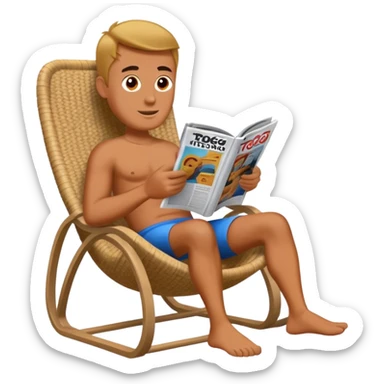 un homme assis dans un siège Togo qui lis un magazine  sticker