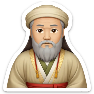 Cinematic Realistic Confucius Portrait Emoji, depicted as a wise ancient philosopher in traditional robes with a serene, contemplative expression, rendered with soft timeless textures and harmonious natural lighting that captures his enduring wisdom. sticker