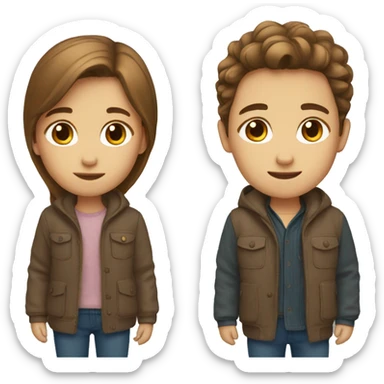 Twins with brown hair and autumn clothes  sticker