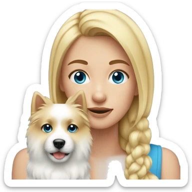 Blonde girl blue eyes holding spitz  sticker