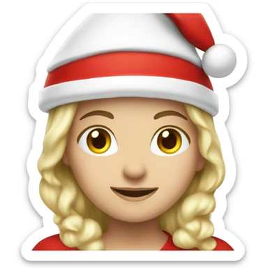 White blond girl as santa claus With hat  sticker