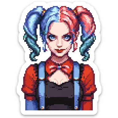 Harley Quinn two-toned hair in pigtails sticker
