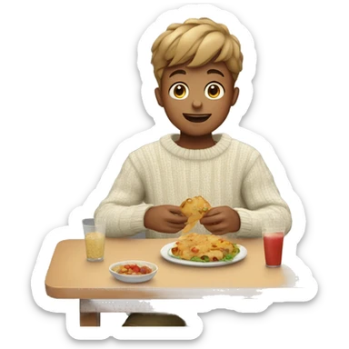 boy enjoying food in sweater clear sticker