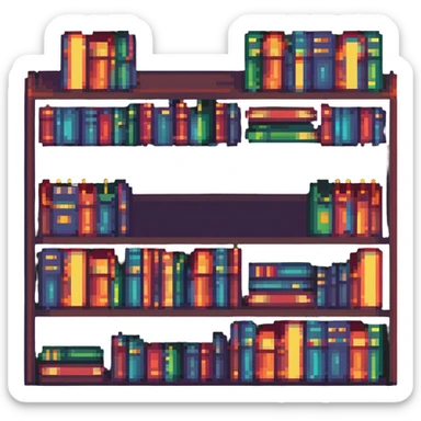 pixel art bookshelf with colorful books in a row sticker