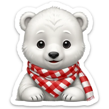 baby Polar Bear, smiling, wearing red Checkered Triangle scarf sticker