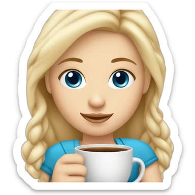 Cute blond Norwegian girl, blue eyes, holding coffee sticker