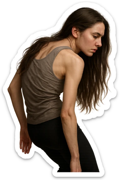 fai immagine identica ma di una donna con capelli lunghi, iperrealistico 4k, postura storta con spina dorsale storta sticker