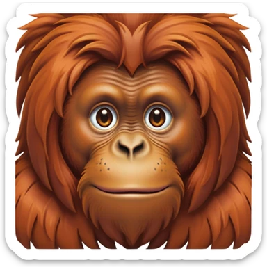 Cinematic Noble Orangutan Portrait Emoji, Poised and regal, with a robust, thoughtful build and deep, soulful eyes framed by rich, textured fur, Simplified yet sharp and sophisticated features, highly detailed, glowing with a soft, earthy glow, high shine, intelligent and contemplative, stylized with an air of ancient wisdom, focused and commanding, soft glowing outline, capturing the essence of a watchful and confident guardian that appears ready to step out of the screen with timeless authority! sticker