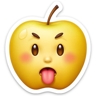 classic yellow apple emoji face, pouting, sticking tongue out with some spit coming out sticker