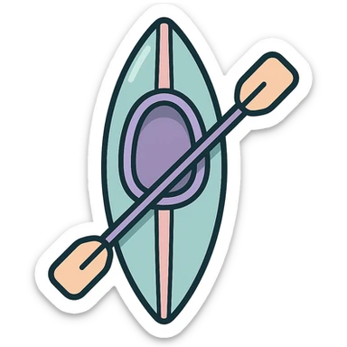rowing kayak with paddle, top view, icon-color-outlined style, detailed shading, thin clean outlines, soft rounded features, pastel palette #98B5BC #B5B3C1 #C9A3C9 #E4C0CA #F7DCD1 #F7C0AA, modern Japanese pop art, sticker aesthetic, highly detailed, vector clarity, soft lighting, subtle shadows, transparent background sticker