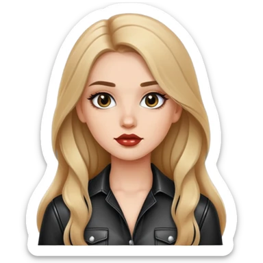 pretty girl long hair makeup with black leather shirt sticker