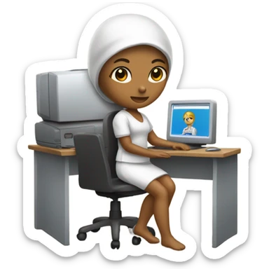 Muñeca con computadora  sticker