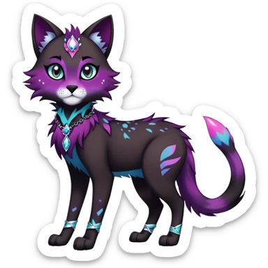 Vibrant edgy gothic Falvie-Fionbri-creature-sparkle-feline-fursona, full body, with random markings sticker