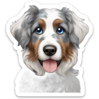 A dog with one blue eye and one half brown and blue of breed blue Merle Aussiedoodle sticker