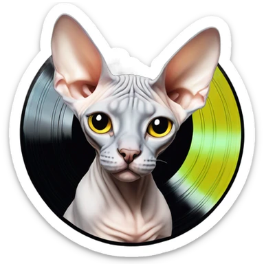 Sphynx Cat over a Vinyl Record  sticker