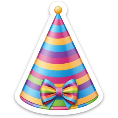 birthday hat with a bow, rainbow stripes sticker