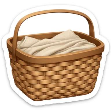 A woven light Brown basket with fresh washed linen sticker