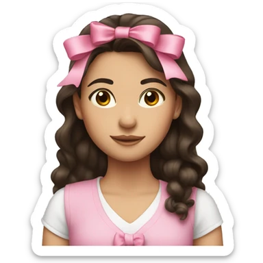brunette girl with pink bow in her hair sticker